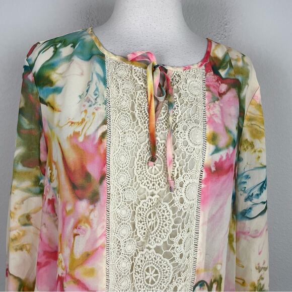 Chico's Off White Lace Inset Pop Over Top 3 - Picture 2 of 7